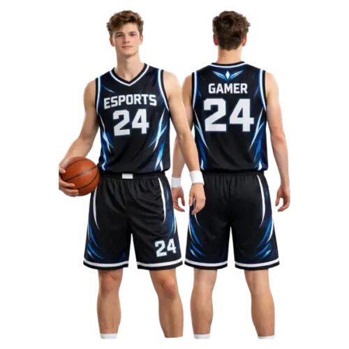 Navy blue and orange basketball jersey custom team