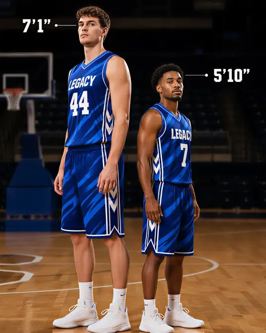 Custom fit basketball uniforms for tall players, centers, and big & tall athletes